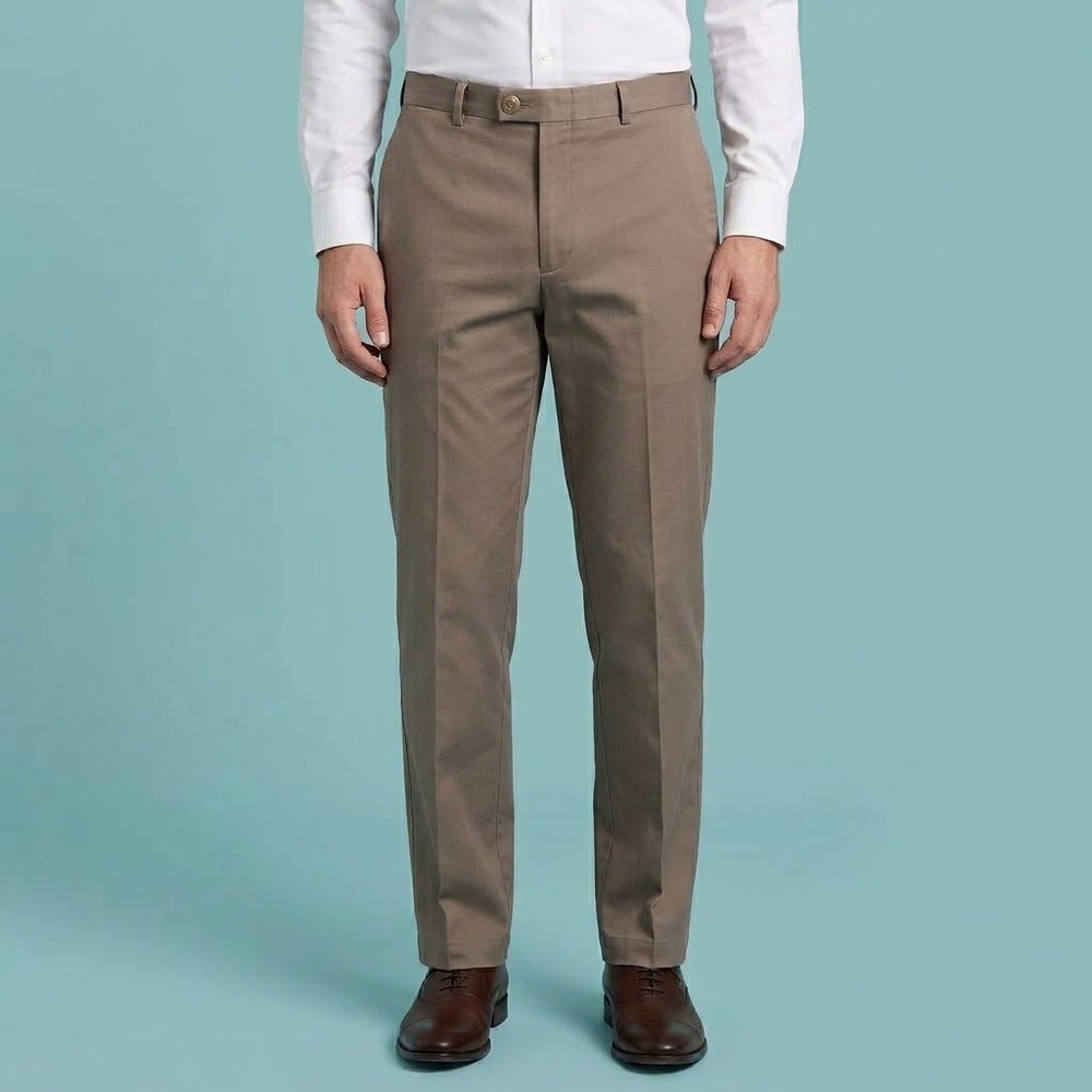 Perry Ellis Portfolio SA2854 Flat Front Dress Pants Mens 36x29 Brown Cotton EUC